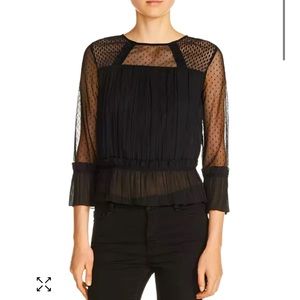 Maje Lannick Black Mixed Media 3/4 Bell Sleeve Blouse Size 1